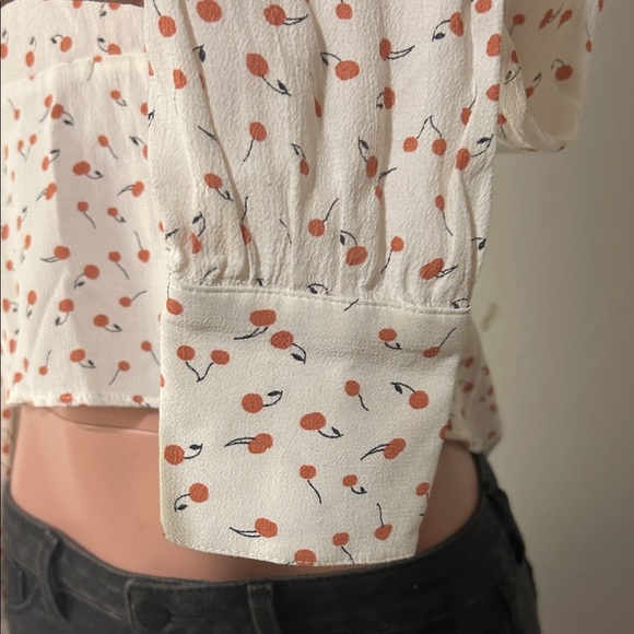 Free People Julia Sweetheart Top Ivory Cherry Print Women's Long Sleeve Size S - Picture 4 of 11
